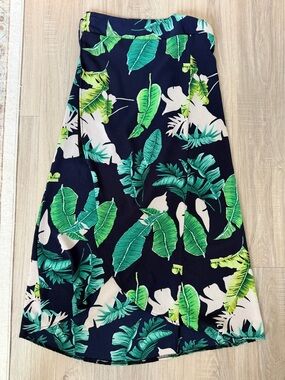 Navy Tropical Leaf Wrap Skirt - Green & White Print